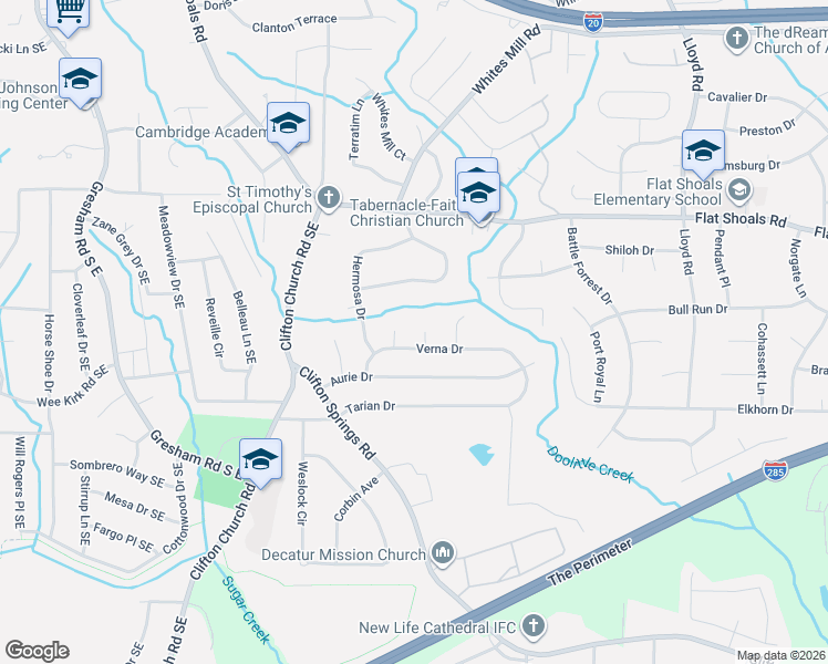 map of restaurants, bars, coffee shops, grocery stores, and more near 2890 Bianca Court in Decatur