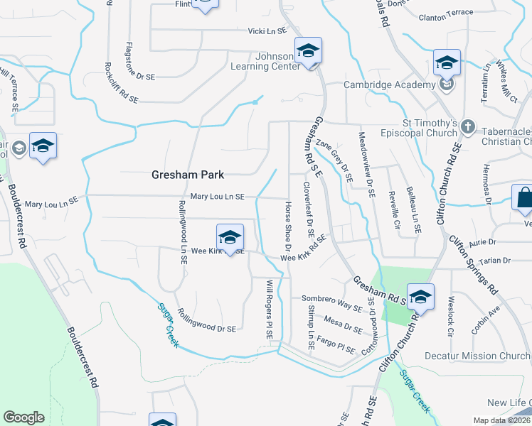 map of restaurants, bars, coffee shops, grocery stores, and more near 1916 Caribaea Trail Southeast in Atlanta