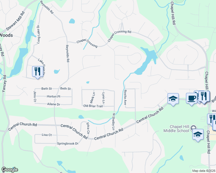 map of restaurants, bars, coffee shops, grocery stores, and more near 5070 Old Briar Trail in Douglasville