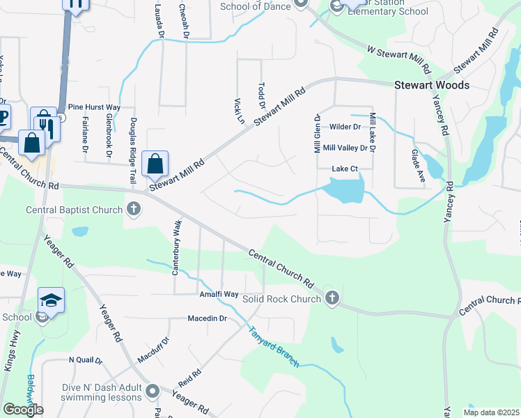 map of restaurants, bars, coffee shops, grocery stores, and more near 3906 Willowbrook Drive in Douglasville
