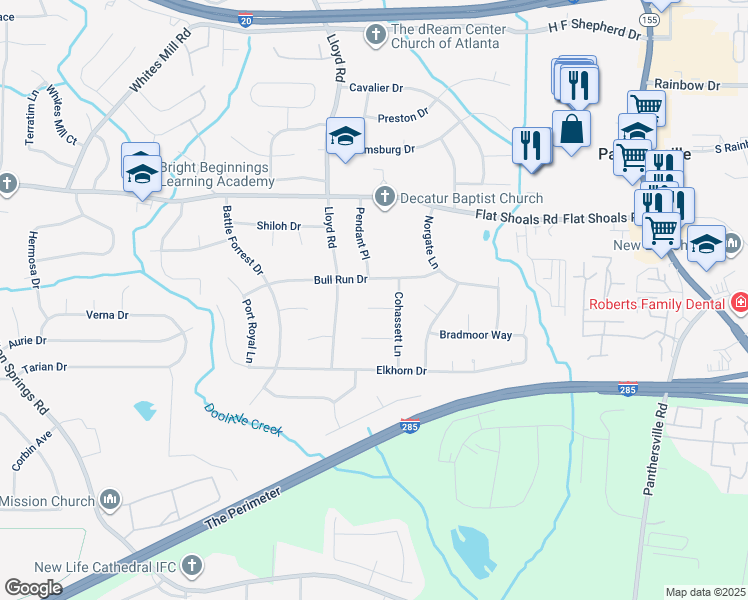 map of restaurants, bars, coffee shops, grocery stores, and more near 2600 Cohassett Court in Decatur