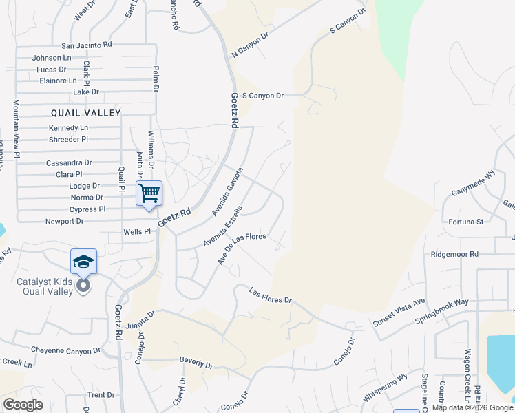 map of restaurants, bars, coffee shops, grocery stores, and more near 28807 Paseo Diablo in Menifee