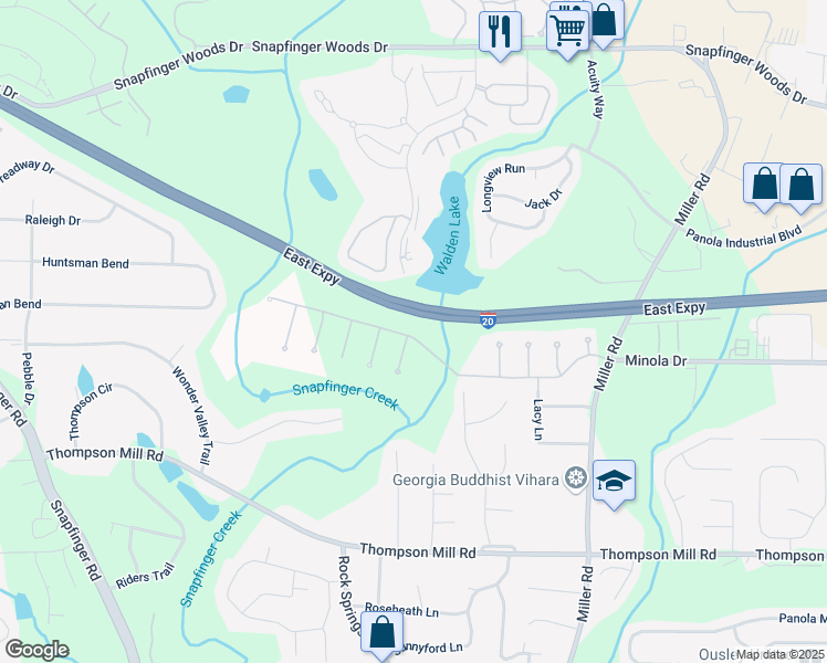 map of restaurants, bars, coffee shops, grocery stores, and more near 4772 Shire Drive in Stonecrest