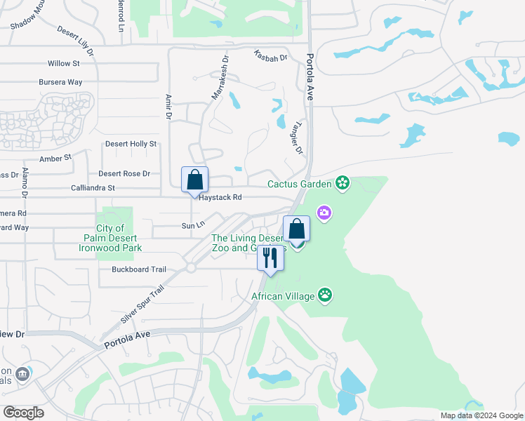 map of restaurants, bars, coffee shops, grocery stores, and more near 0 Silver Spur Drive in Palm Desert