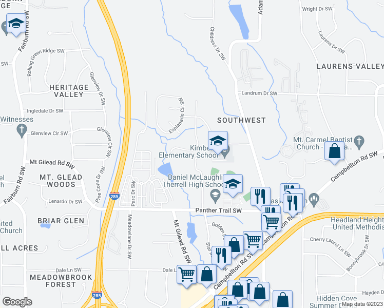 map of restaurants, bars, coffee shops, grocery stores, and more near 3192 Lovell Drive Southwest in Atlanta