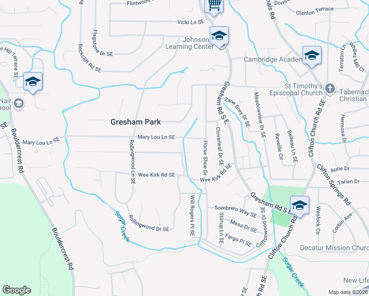 map of restaurants, bars, coffee shops, grocery stores, and more near 1916 Caribaea Trail Southeast in Atlanta
