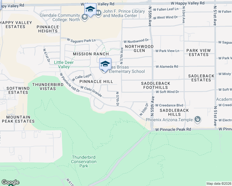 map of restaurants, bars, coffee shops, grocery stores, and more near 5717 West Soft Wind Drive in Glendale