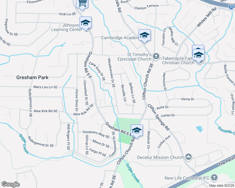 map of restaurants, bars, coffee shops, grocery stores, and more near 2898 Meadowview Drive Southeast in Atlanta