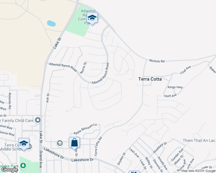 map of restaurants, bars, coffee shops, grocery stores, and more near 4172 Larchwood Lane in Lake Elsinore
