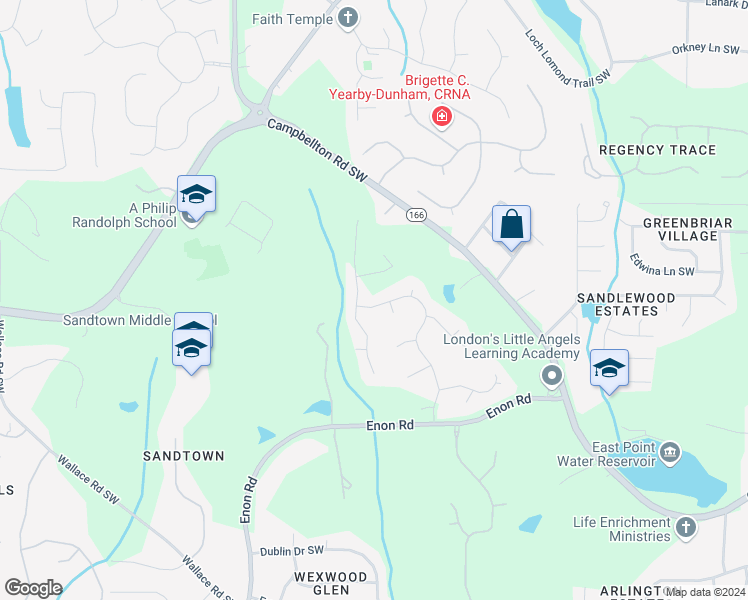 map of restaurants, bars, coffee shops, grocery stores, and more near 1825 Enon Pines Drive Southwest in Atlanta