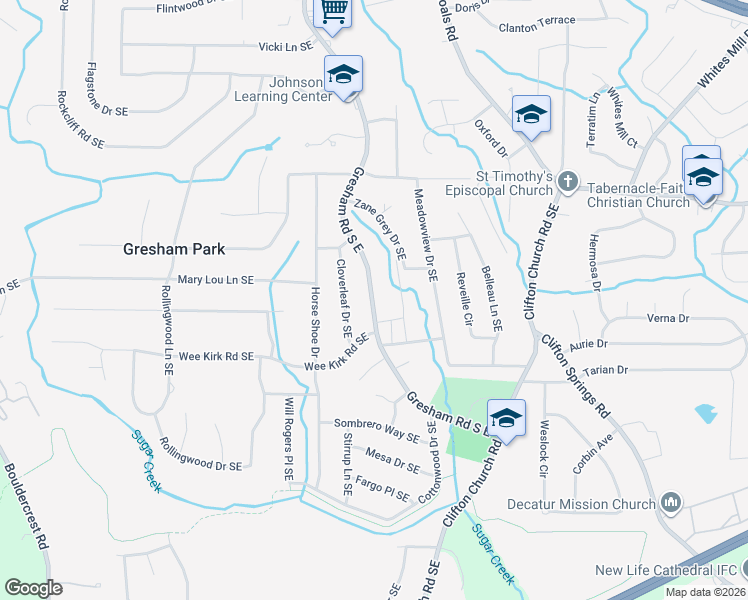 map of restaurants, bars, coffee shops, grocery stores, and more near 2924 Gresham Road South East in Atlanta
