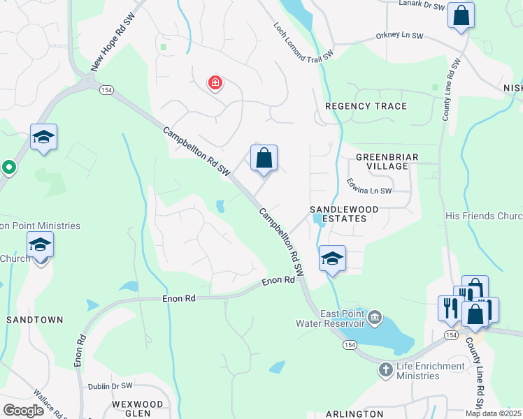 map of restaurants, bars, coffee shops, grocery stores, and more near Campbellton Road Southwest in Atlanta