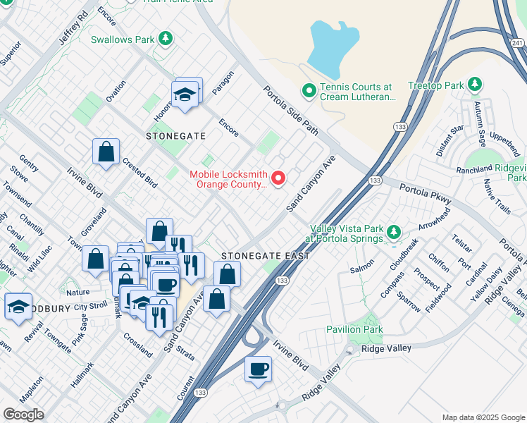 map of restaurants, bars, coffee shops, grocery stores, and more near 29 Sedgewick in Irvine