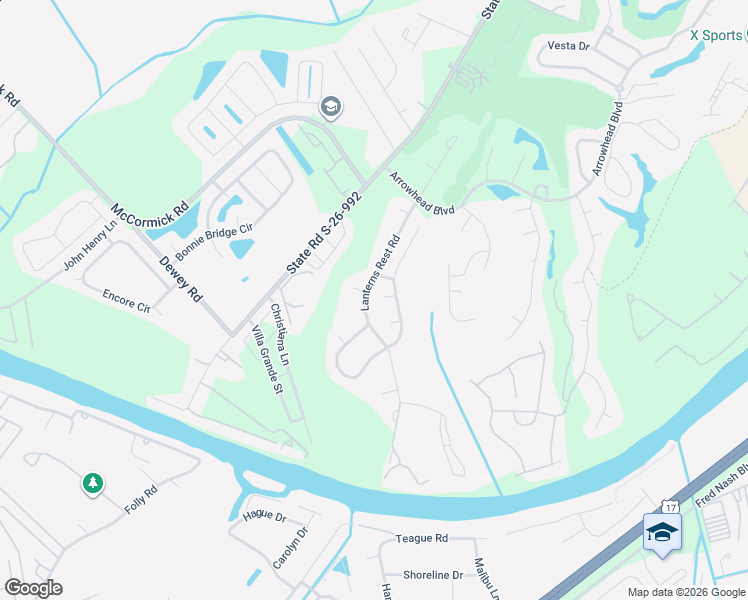 map of restaurants, bars, coffee shops, grocery stores, and more near 1307 Battleway Court in Myrtle Beach