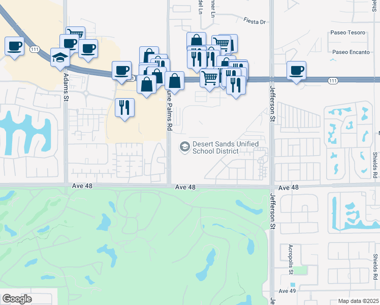 map of restaurants, bars, coffee shops, grocery stores, and more near 47-950 Dune Palms Road in La Quinta