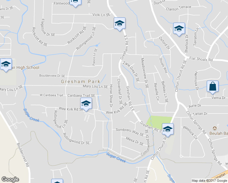 map of restaurants, bars, coffee shops, grocery stores, and more near 2886 Horse Shoe Drive in Atlanta