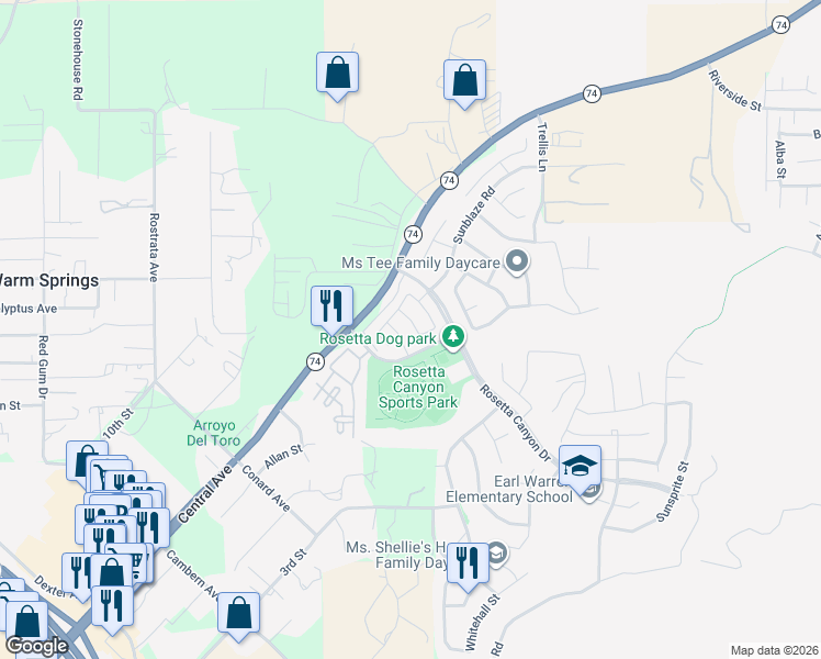 map of restaurants, bars, coffee shops, grocery stores, and more near 39659 Strada Gabrile in Lake Elsinore