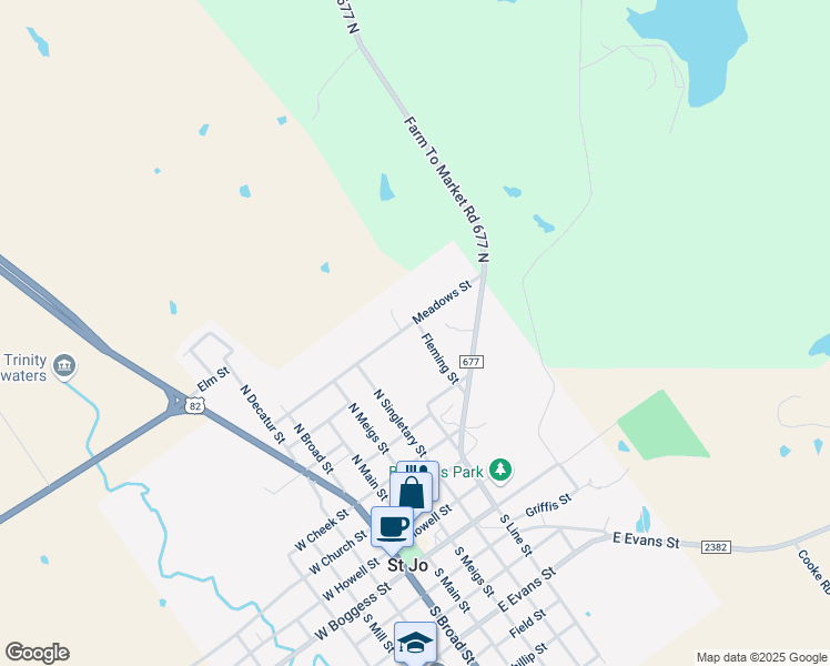 map of restaurants, bars, coffee shops, grocery stores, and more near 500 Meadows Street in Saint Jo