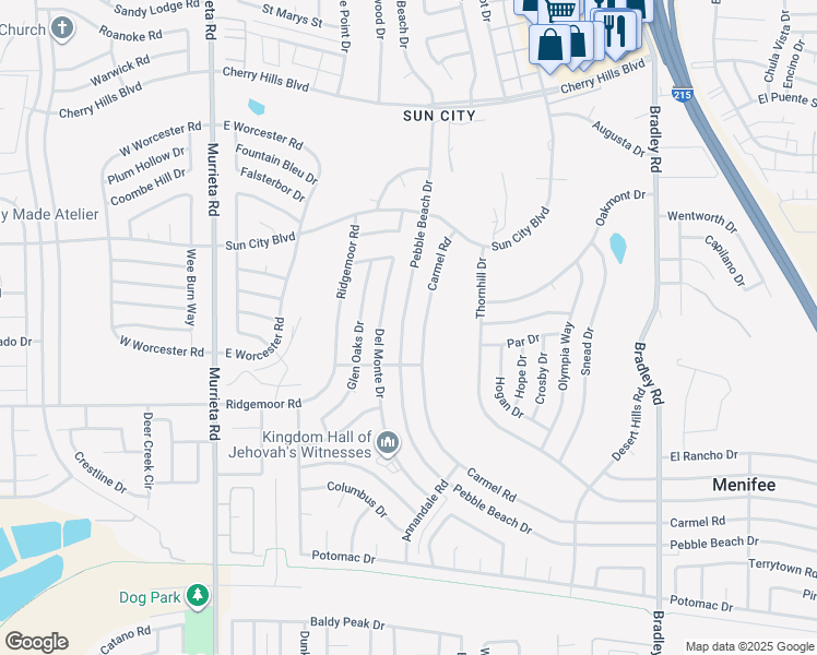 map of restaurants, bars, coffee shops, grocery stores, and more near 28812 Pebble Beach Drive in Menifee