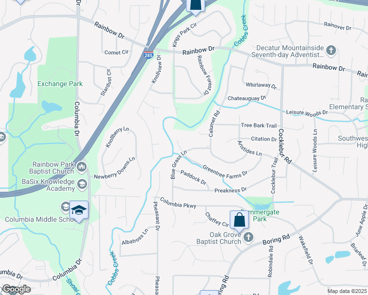 map of restaurants, bars, coffee shops, grocery stores, and more near 3590 Greentree Farms Drive in Decatur