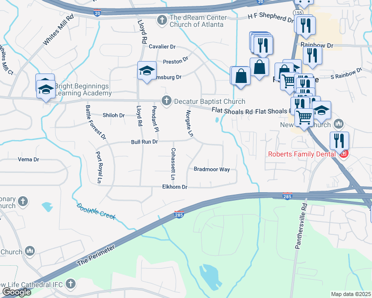 map of restaurants, bars, coffee shops, grocery stores, and more near 2650 Gwendon Court in Decatur