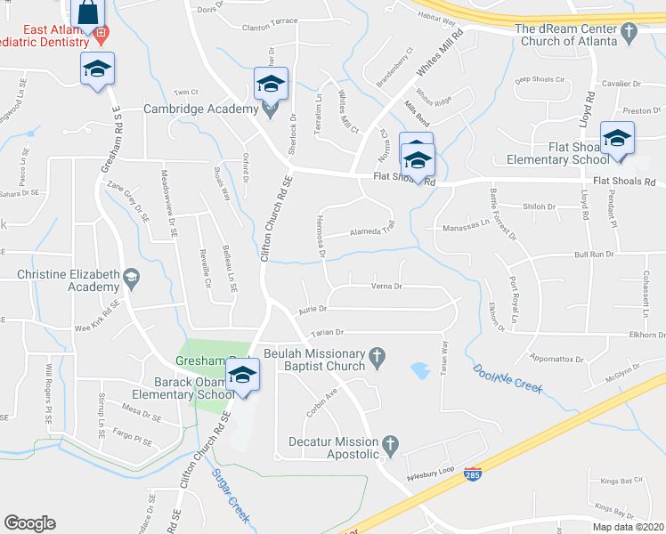 map of restaurants, bars, coffee shops, grocery stores, and more near 2891 Tipany Court in Decatur