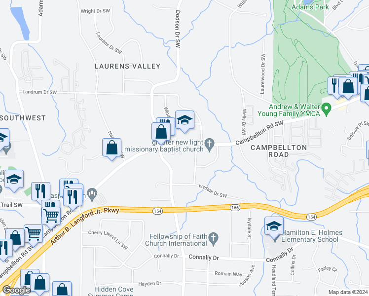 map of restaurants, bars, coffee shops, grocery stores, and more near 2600 Campbellton Road Southwest in Atlanta