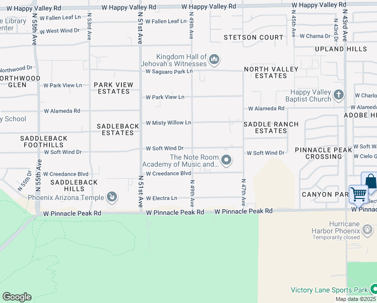 map of restaurants, bars, coffee shops, grocery stores, and more near 4901 West Soft Wind Drive in Glendale