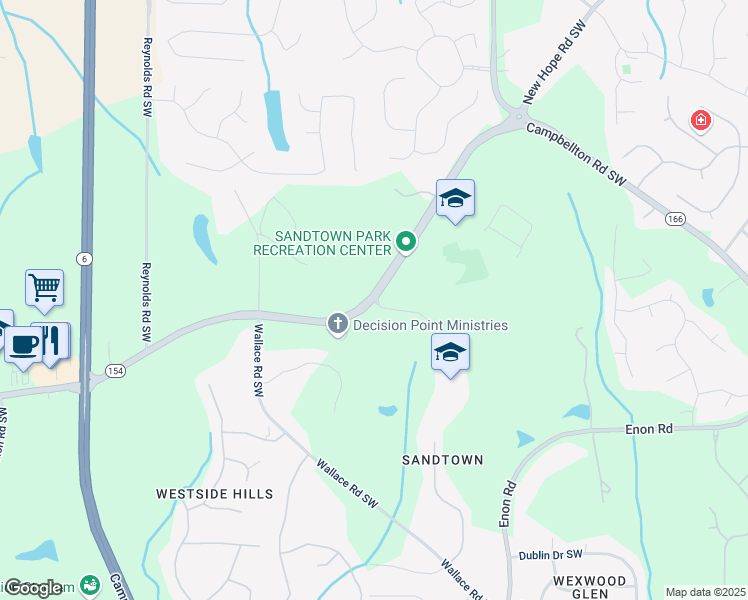 map of restaurants, bars, coffee shops, grocery stores, and more near 4872 Sara Jane Campbell Drive Southwest in Atlanta