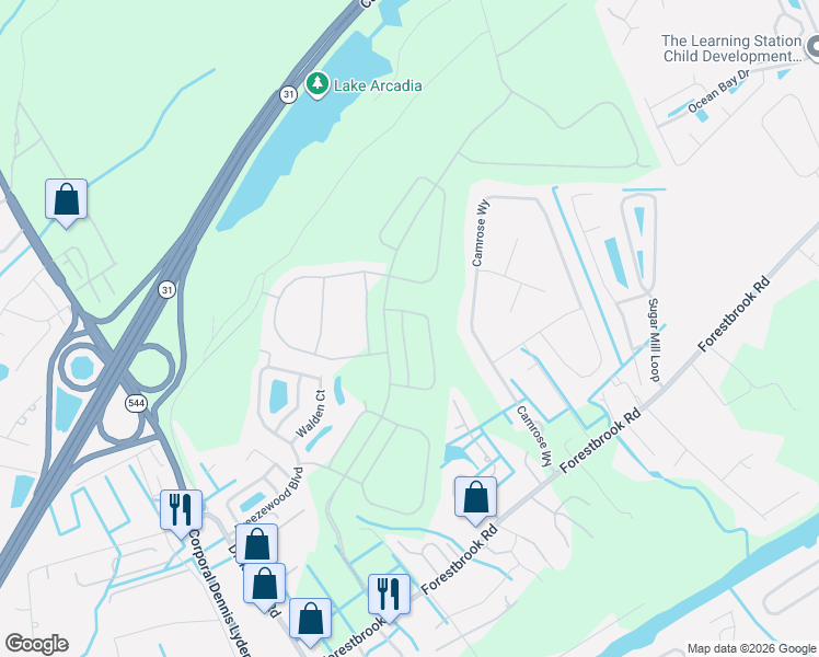 map of restaurants, bars, coffee shops, grocery stores, and more near 517 Running Deer Tr in Myrtle Beach