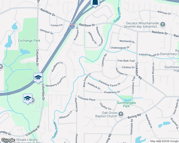 map of restaurants, bars, coffee shops, grocery stores, and more near 3590 Greentree Farms Drive in Decatur