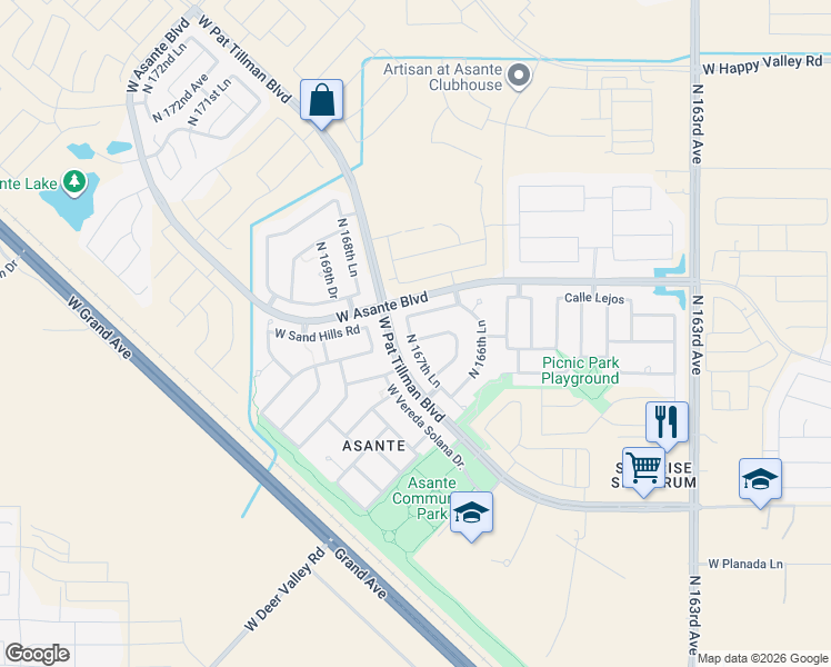 map of restaurants, bars, coffee shops, grocery stores, and more near 23990 North 167th Lane in Surprise