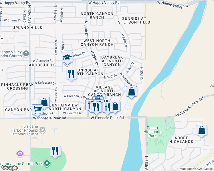 map of restaurants, bars, coffee shops, grocery stores, and more near 3806 West Cielo Grande in Glendale