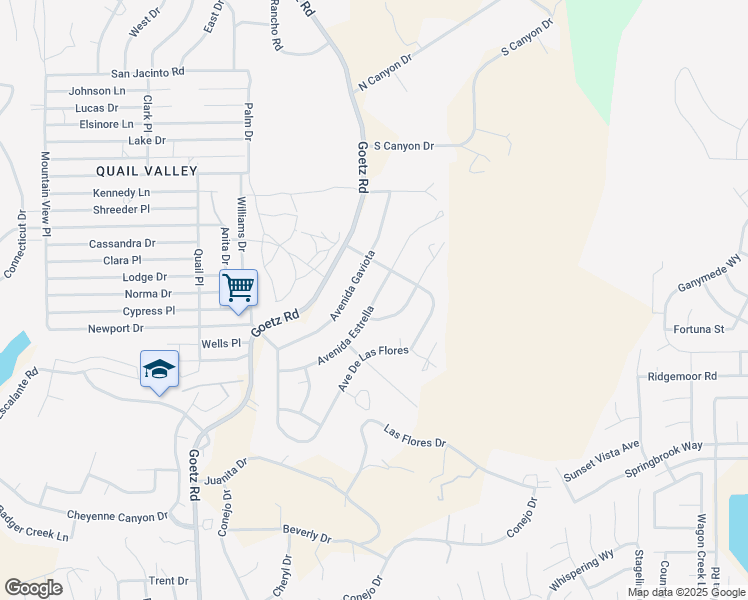 map of restaurants, bars, coffee shops, grocery stores, and more near Avenida Estrella in Menifee