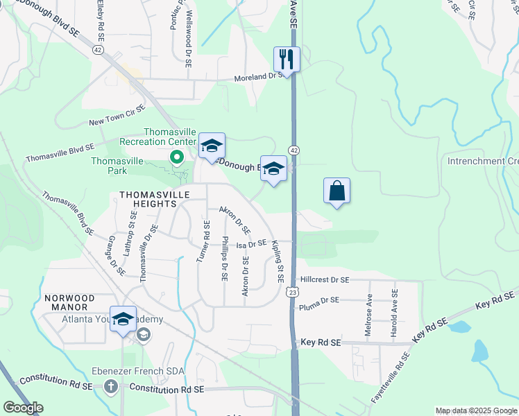 map of restaurants, bars, coffee shops, grocery stores, and more near 1066 Kipling Street Southeast in Atlanta