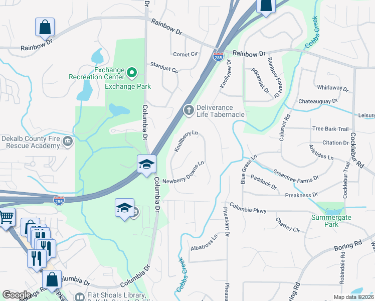 map of restaurants, bars, coffee shops, grocery stores, and more near 3481 Newberry Trail in Decatur
