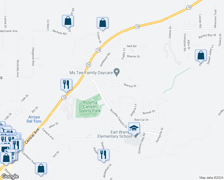 map of restaurants, bars, coffee shops, grocery stores, and more near 45045 Bronze Star Road in Lake Elsinore