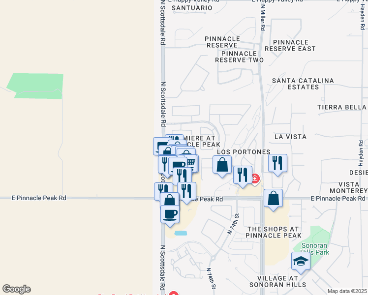 map of restaurants, bars, coffee shops, grocery stores, and more near 23757 North Scottsdale Road in Scottsdale