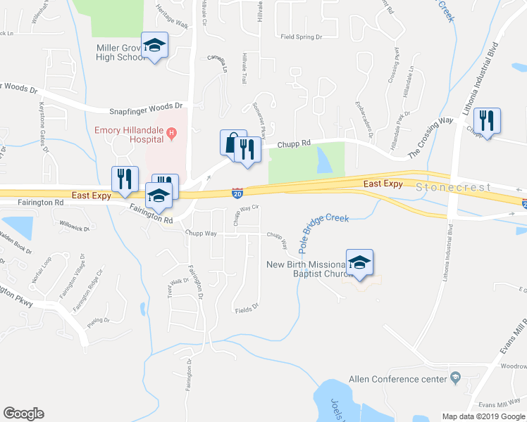 map of restaurants, bars, coffee shops, grocery stores, and more near 5017 Chupp Way Circle in Stonecrest