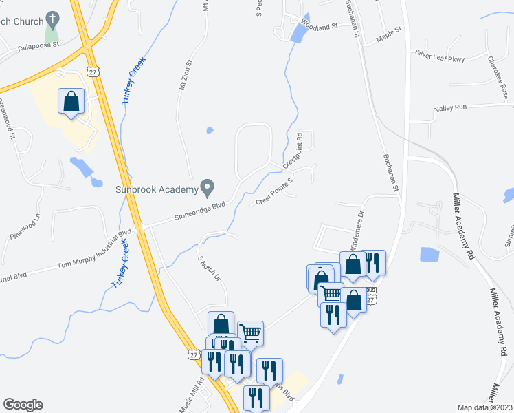 map of restaurants, bars, coffee shops, grocery stores, and more near 323 Crest Pointe South in Bremen