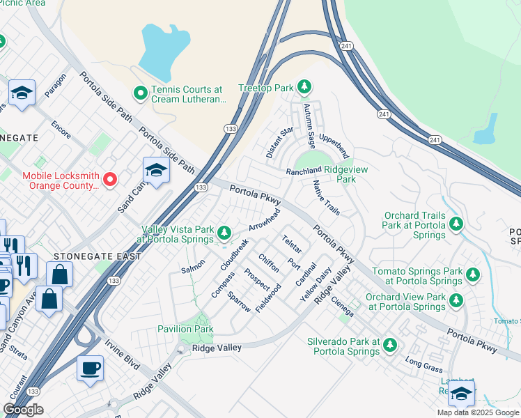 map of restaurants, bars, coffee shops, grocery stores, and more near 234 Bright Poppy in Irvine