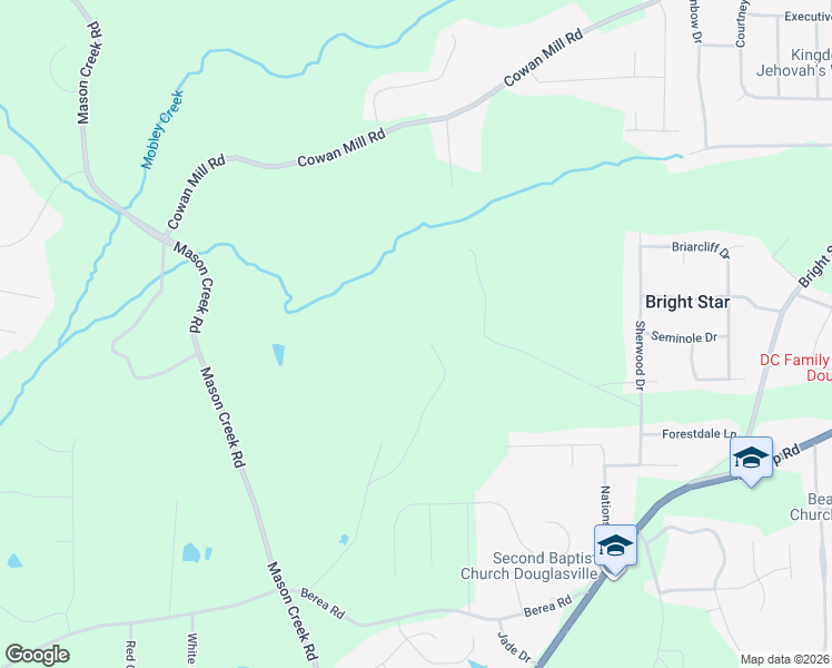 map of restaurants, bars, coffee shops, grocery stores, and more near 3800 100 Road in Douglasville