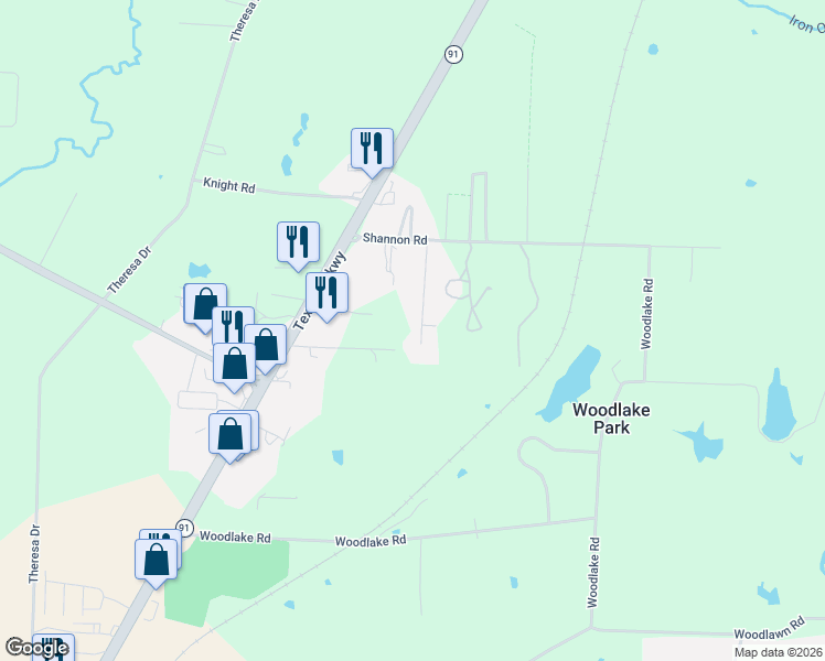 map of restaurants, bars, coffee shops, grocery stores, and more near 4819 Pinnacle Place in Denison