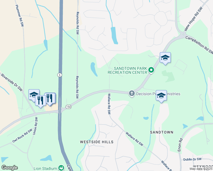 map of restaurants, bars, coffee shops, grocery stores, and more near 5525 Campbellton Road Southwest in Atlanta