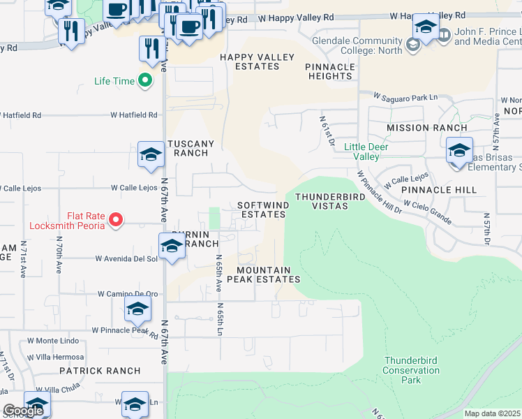 map of restaurants, bars, coffee shops, grocery stores, and more near 23821 North 64th Avenue in Glendale