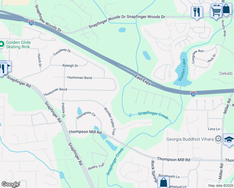 map of restaurants, bars, coffee shops, grocery stores, and more near 4631 Huntsman Bend in Decatur