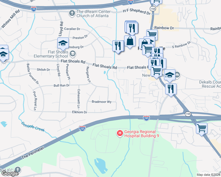 map of restaurants, bars, coffee shops, grocery stores, and more near 2872 Norgate Court in Decatur
