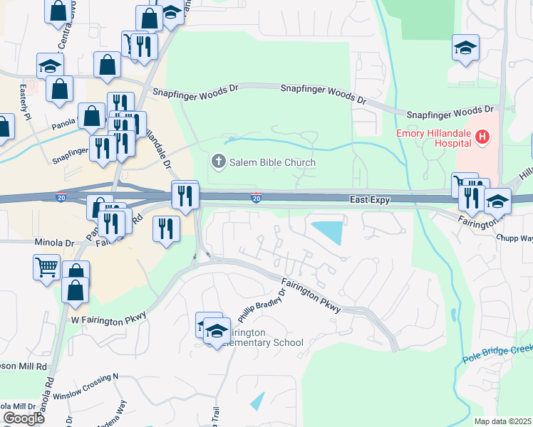 map of restaurants, bars, coffee shops, grocery stores, and more near 81 Place Fontaine in Lithonia