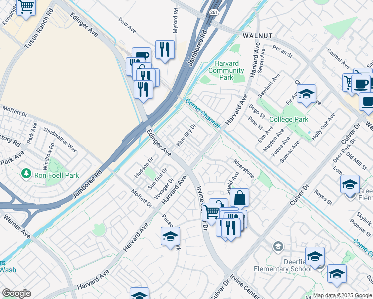 map of restaurants, bars, coffee shops, grocery stores, and more near 311 Nimbus in Tustin