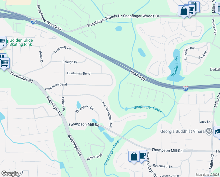 map of restaurants, bars, coffee shops, grocery stores, and more near 4631 Huntsman Bend in Decatur